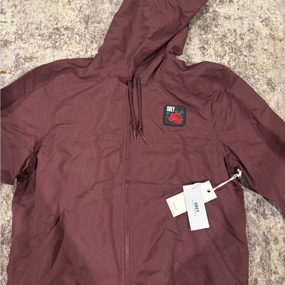 Obey Red Windbreaker Jacket Hooded Casual Style